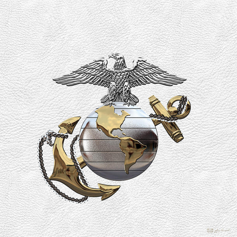 U S M C Eagle Globe and Anchor - C O and Warrant Officer E G A over White Leather Digital Art by Serge Averbukh