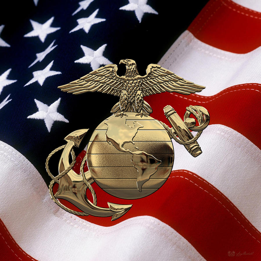 U S M C Eagle Globe and Anchor - N C O and Enlisted E G A over U. S. Flag Digital Art by Serge Averbukh
