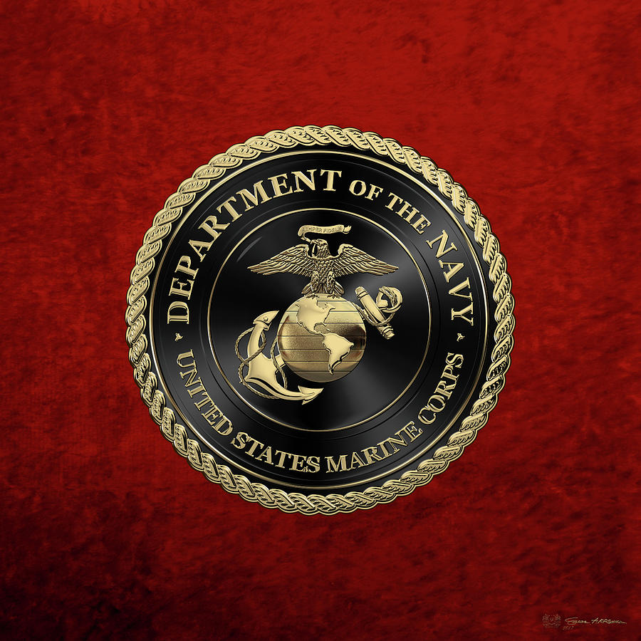 U S M C Emblem Black Edition over Red Velvet Digital Art by Serge Averbukh