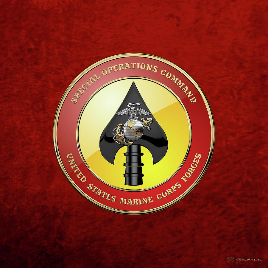 U S M C  Forces Special Operations Command -  M A R S O C  Seal over Red Velvet Digital Art by Serge Averbukh