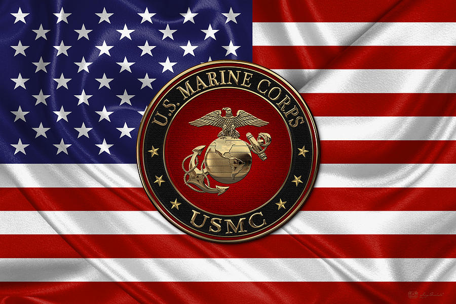 U. S.  Marine Corps - N C O   E G A Special Edition over  U. S.  Flag Digital Art by Serge Averbukh