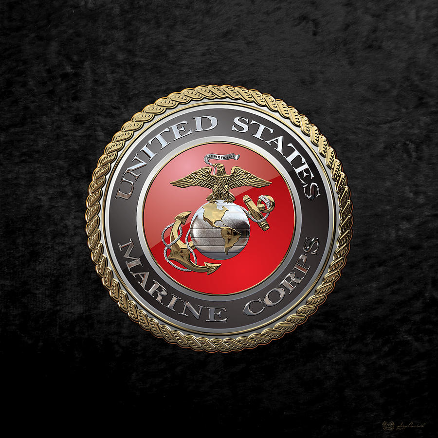 U. S.  Marine Corps  - U S M C  Emblem over Black Velvet Digital Art by Serge Averbukh