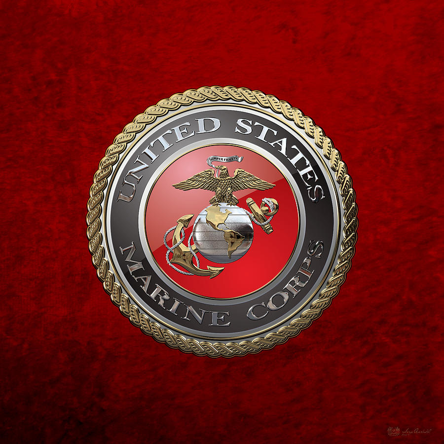 U. S.  Marine Corps  - U S M C  Emblem over Red Velvet  Digital Art by Serge Averbukh