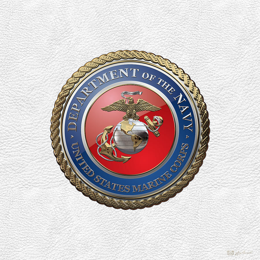 U. S.  Marine Corps  - U S M C  Emblem over White Leather Digital Art by Serge Averbukh