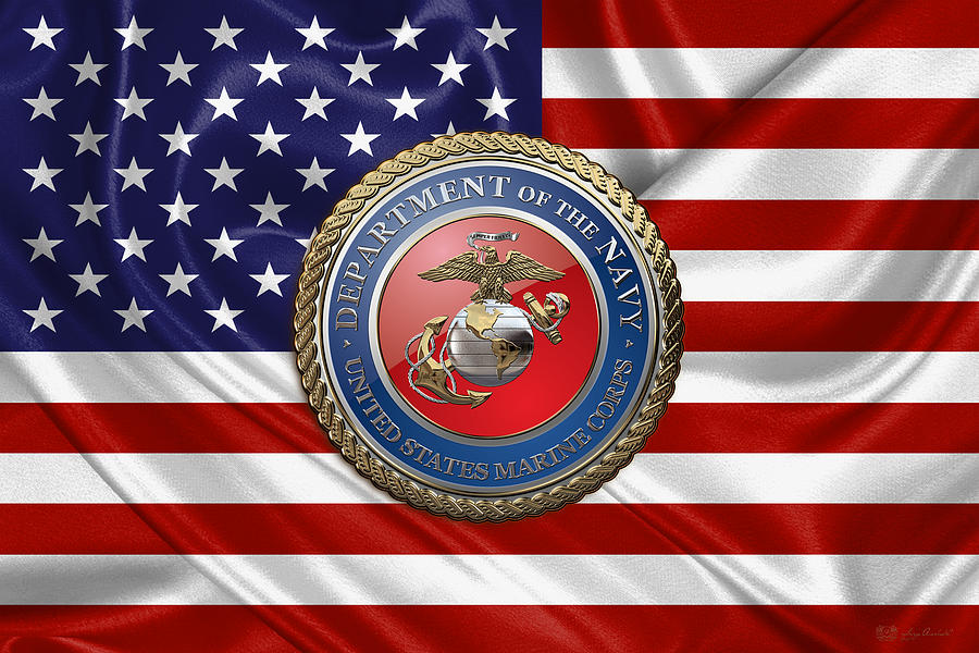 U. S.  Marine Corps - U S M C Seal over  U. S.  Flag Digital Art by Serge Averbukh