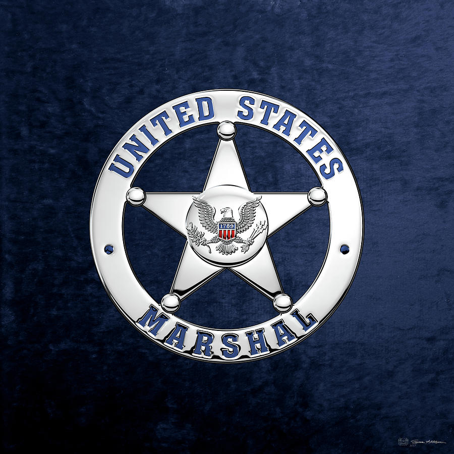 U. S. Marshals Service  -  U S M S  Badge over Blue Velvet Digital Art by Serge Averbukh