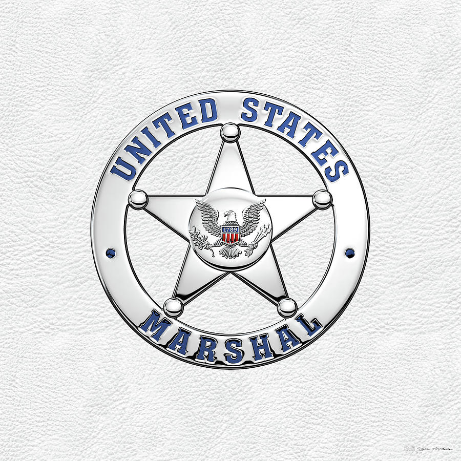U. S. Marshals Service  -  U S M S  Badge over White Leather Digital Art by Serge Averbukh