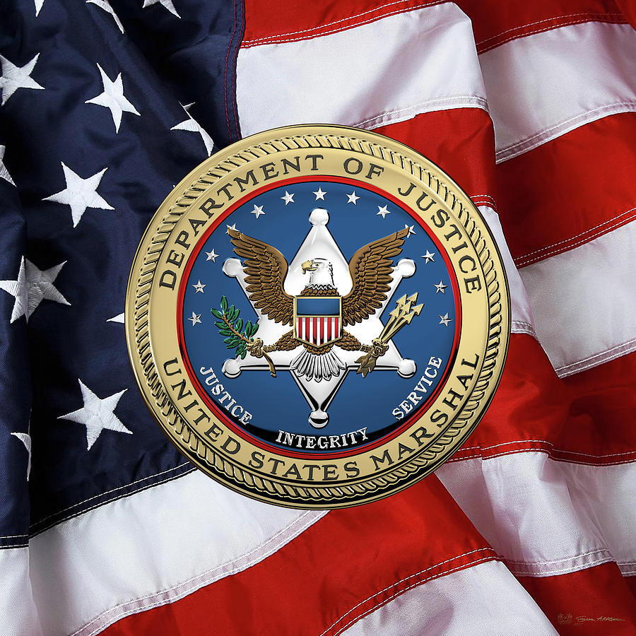 U. S.  Marshals Service -  U S M S  Seal over American Flag Digital Art by Serge Averbukh