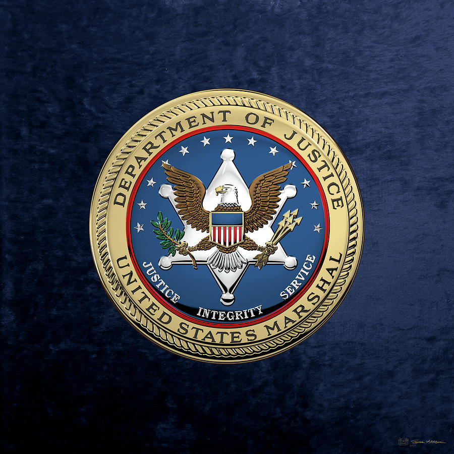 Law Enforcement Digital Art - U. S.  Marshals Service -  U S M S  Seal over Blue Velvet by Serge Averbukh