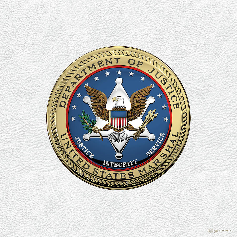 U. S.  Marshals Service -  U S M S  Seal over White Leather Digital Art by Serge Averbukh