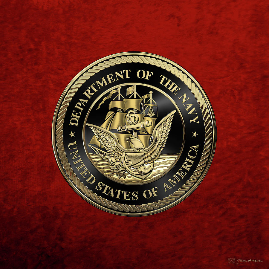 U. S.  Navy  -  U S N  Emblem Black Edition over Red Velvet Digital Art by Serge Averbukh