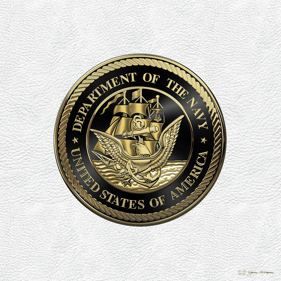 U. S.  Navy  -  U S N  Emblem Black Edition over White Leather Digital Art by Serge Averbukh