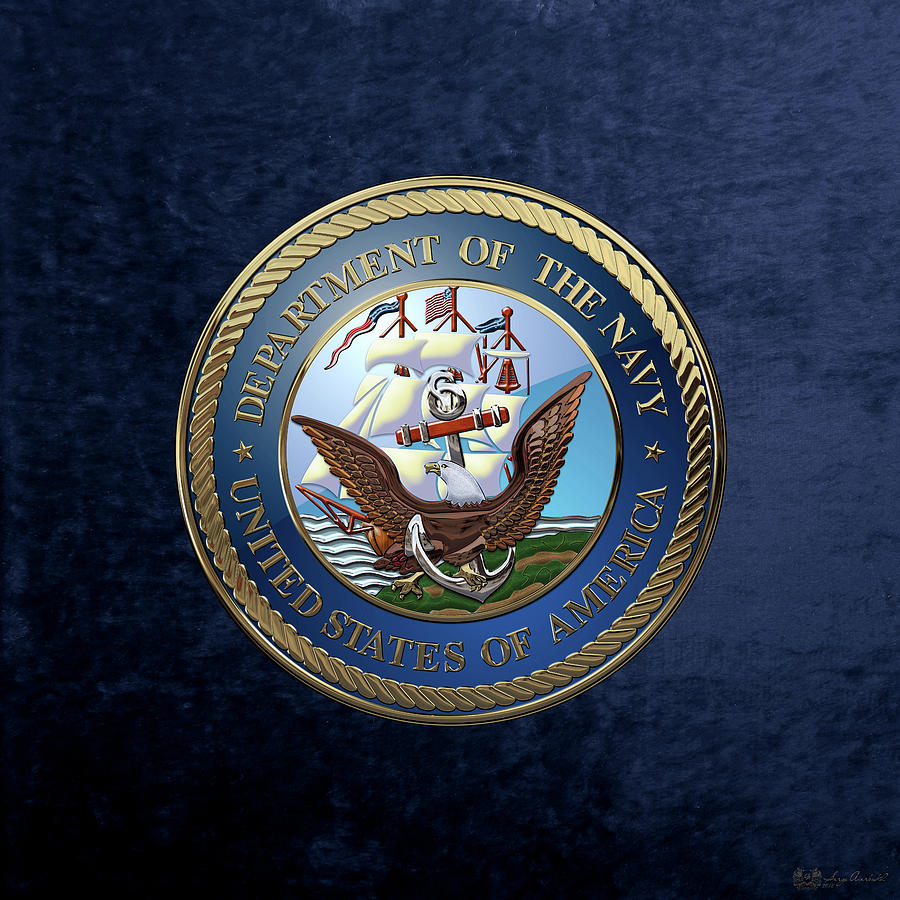 U. S.  Navy  -  U S N Emblem over Blue Velvet Digital Art by Serge Averbukh