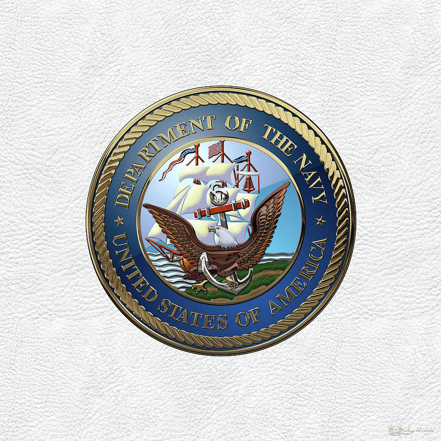 U. S.  Navy  -  U S N Emblem over White Leather Digital Art by Serge Averbukh