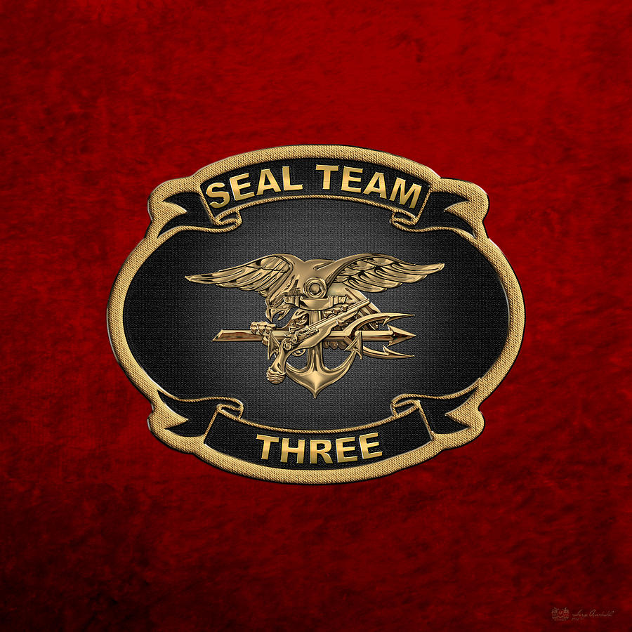 U. S. Navy S E A Ls - S E A L Team 3  -  S T 3  Patch over Red Velvet Digital Art by Serge Averbukh
