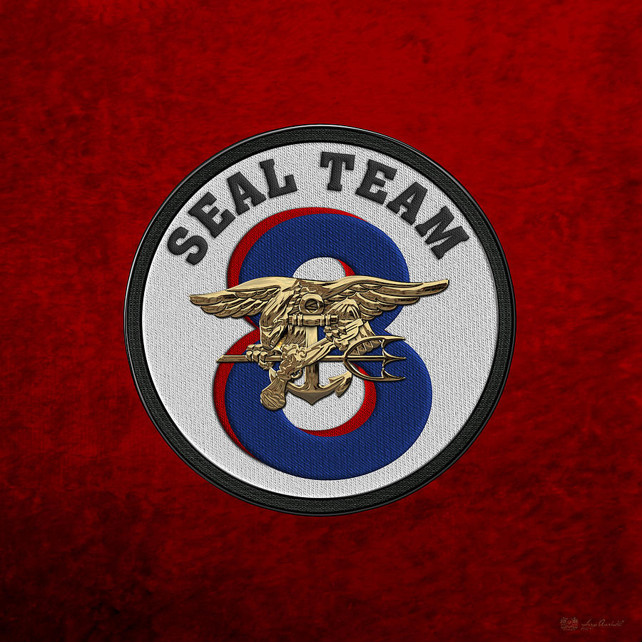 U. S. Navy S E A Ls - S E A L Team Eight  -  S T 8  Patch over Red Velvet Digital Art by Serge Averbukh