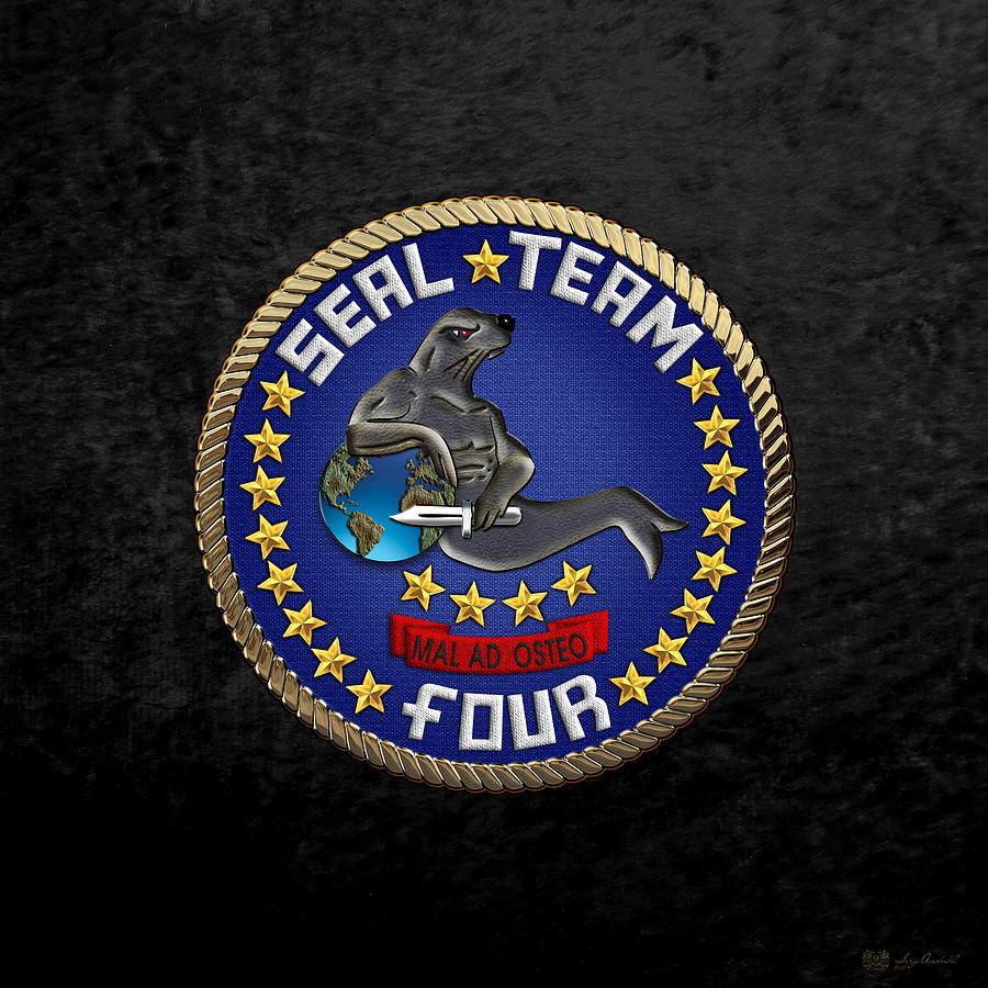 U. S. Navy S E A Ls - S E A L Team Four  -  S T 4  Patch over Black Velvet Digital Art by Serge Averbukh