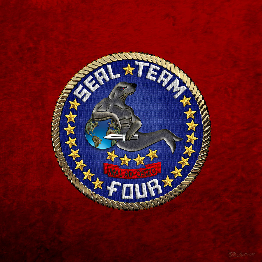 U. S. Navy S E A Ls - S E A L Team Four  -  S T 4  Patch over Red Velvet Digital Art by Serge Averbukh