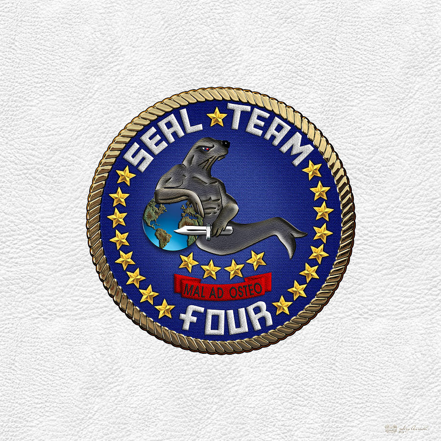 U. S. Navy S E A Ls - S E A L Team Four  -  S T 4  Patch over White Leather Digital Art by Serge Averbukh