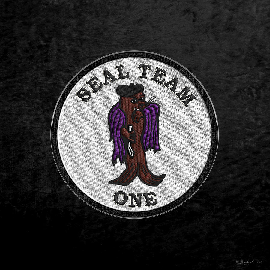 Military Digital Art - U. S. Navy S E A Ls - S E A L Team One -  S T 1 Patch over Black Velvet by Serge Averbukh