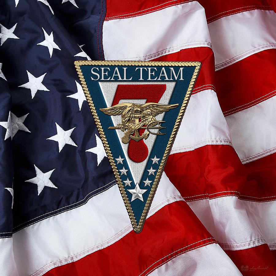 U. S. Navy S E A Ls - S E A L Team Seven  -  S T 7  Patch over U. S. Flag Digital Art by Serge Averbukh