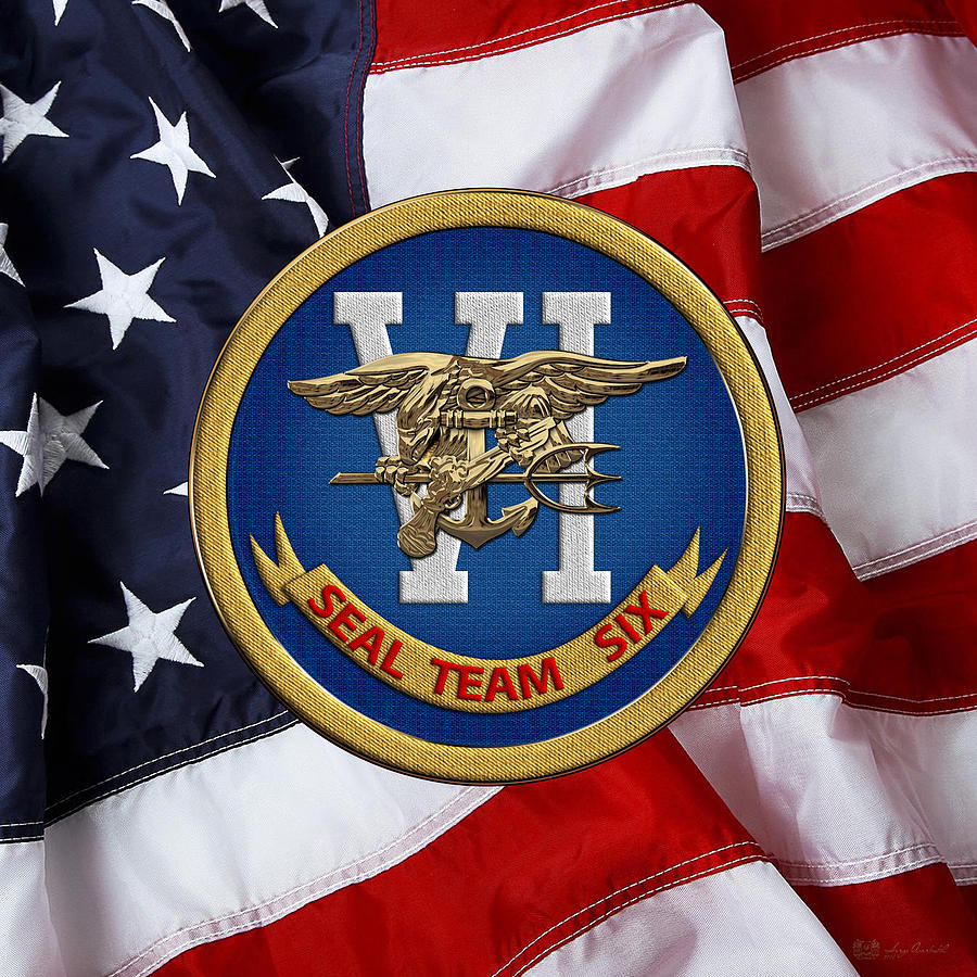 U. S. Navy S E A Ls - S E A L Team Six  -  S T 6  Patch over U. S. Flag Digital Art by Serge Averbukh