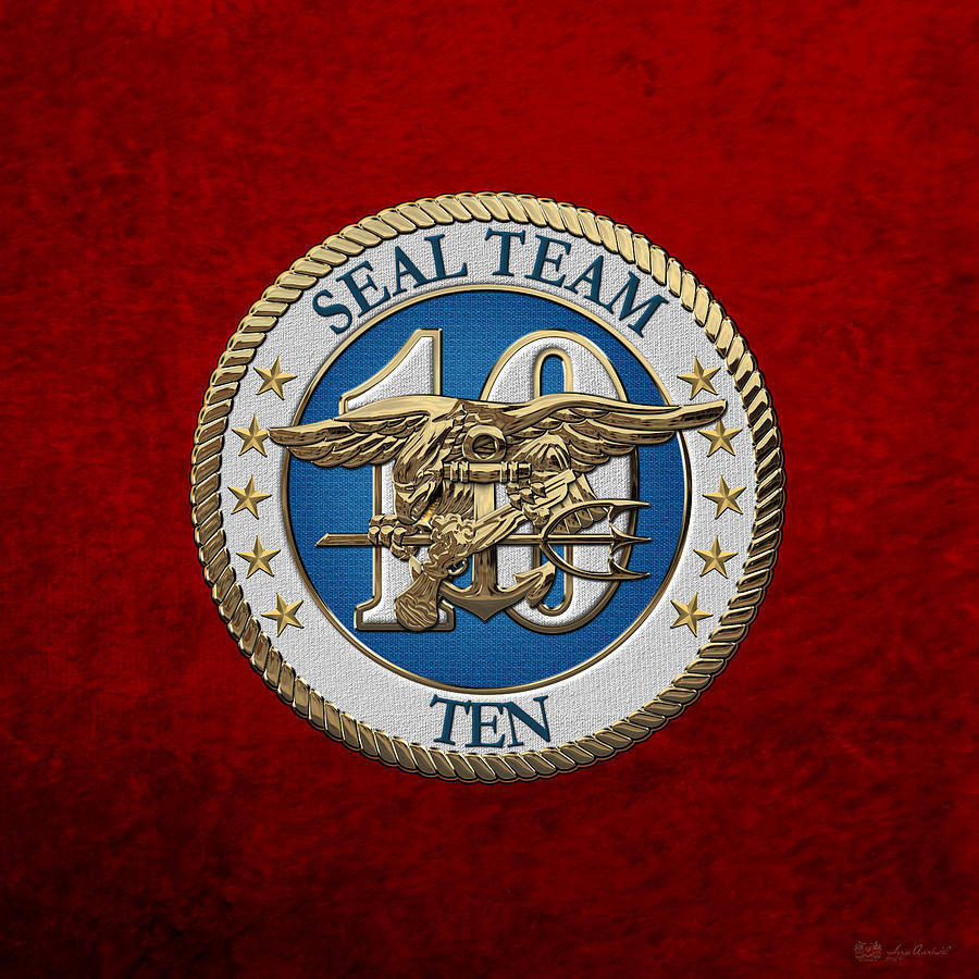 U. S. Navy S E A Ls - S E A L Team Ten  -  S T 10  Patch over Red Velvet Digital Art by Serge Averbukh