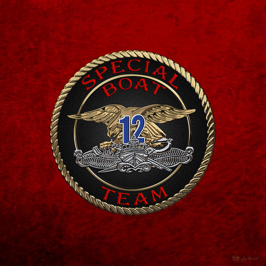 U. S. Navy S W C C - Special Boat Team 12   -  S B T 12  Patch over Red Velvet Digital Art by Serge Averbukh
