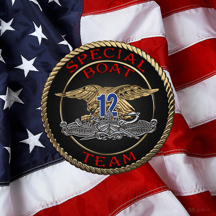 U. S. Navy S W C C - Special Boat Team 12   -  S B T 12  Patch over U.S. Flag Digital Art by Serge Averbukh
