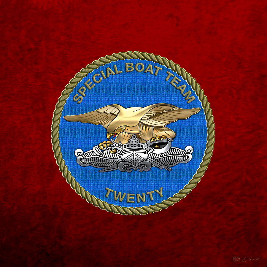 U. S. Navy S W C C - Special Boat Team 20   -  S B T 20   Patch over Red Velvet Digital Art by Serge Averbukh