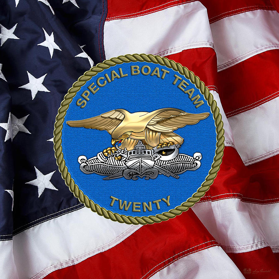 U. S. Navy S W C C - Special Boat Team 20   -  S B T 20   Patch over U.S. Flag Digital Art by Serge Averbukh