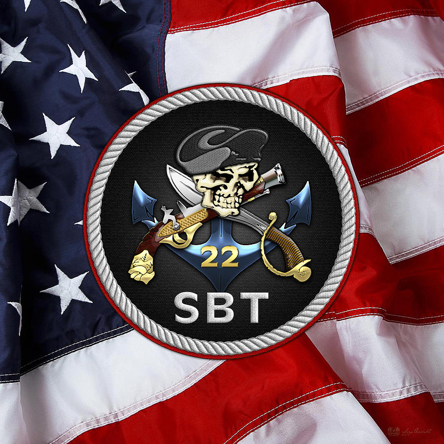 U. S. Navy S W C C - Special Boat Team 22   -  S B T 22  Patch over U.S. Flag Digital Art by Serge Averbukh