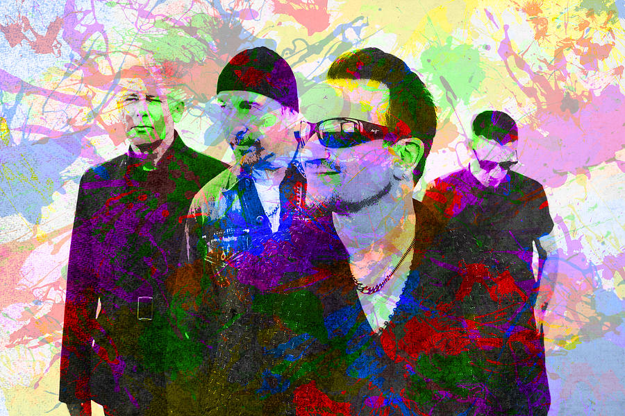 U2 Mixed Media - U2 Band Portrait Paint Splatters Pop Art by Design Turnpike