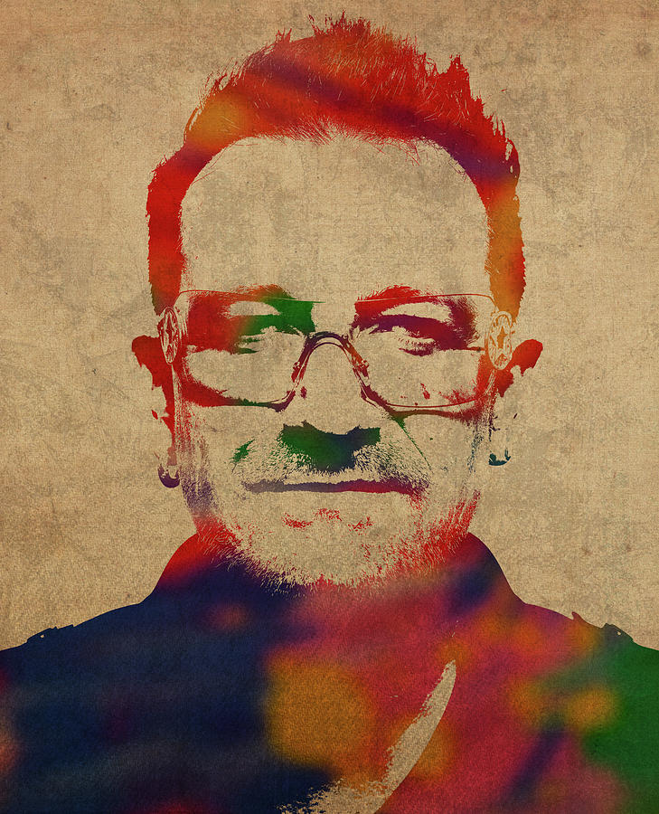 U2 Mixed Media - U2 Bono Watercolor Portrait by Design Turnpike
