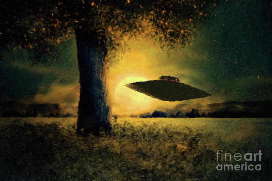 Ufo At Twilight By Raphael Terra And Mary Bassett Painting