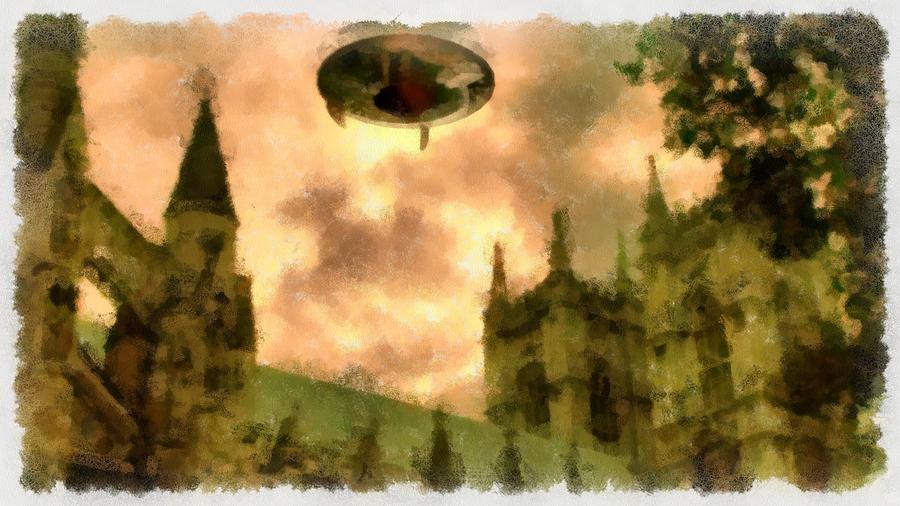 UFO Cathedral Painting By Esoterica Art Agency Fine Art America   Ufo Cathedral Raphael Terra 