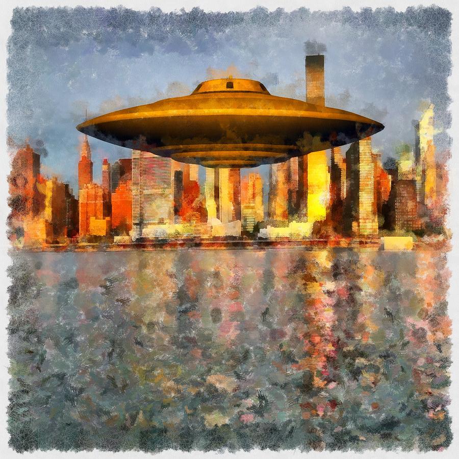 Fantasy Painting - UFO Down River by Esoterica Art Agency