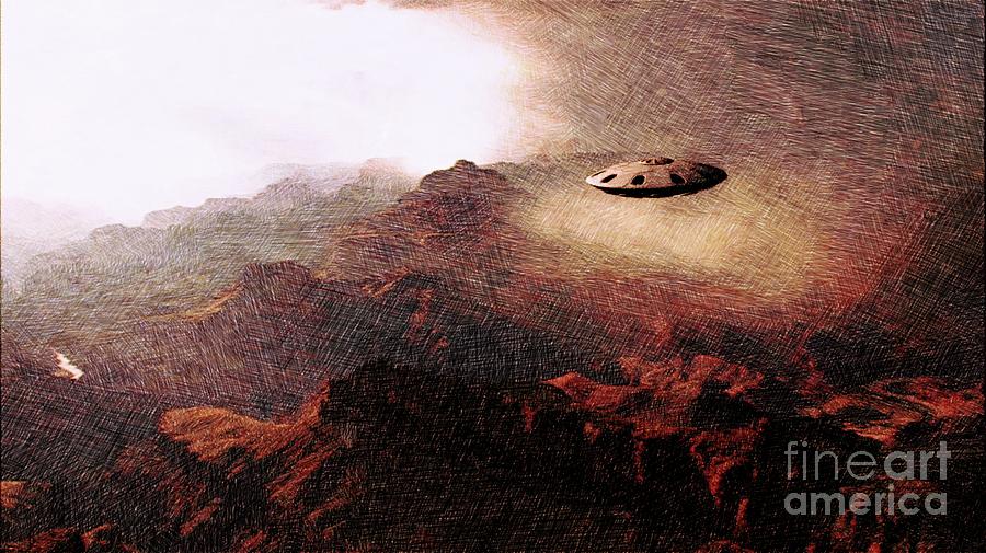 Ufo In The Mountains Drawing