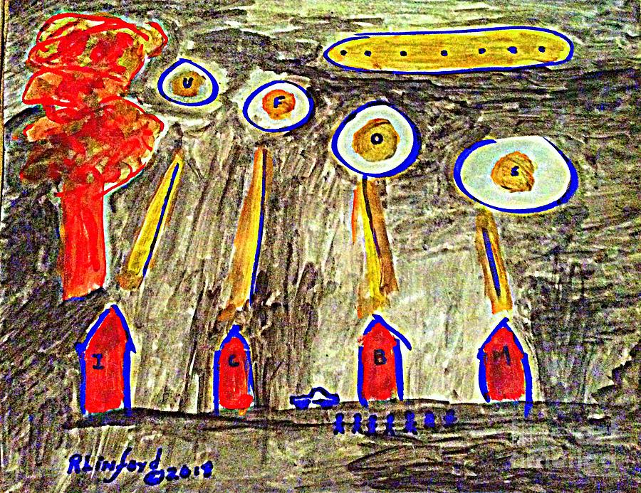 Armageddon UFOs ICBMs Mushroom Cloud one Painting by Richard W Linford