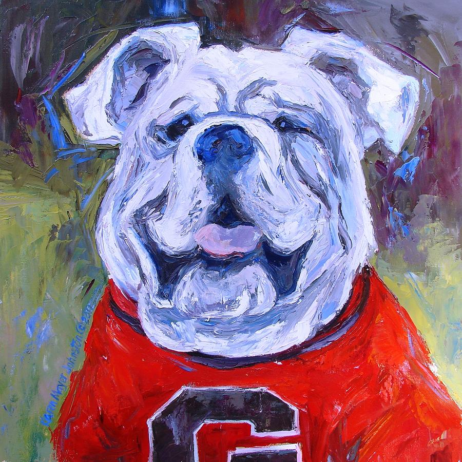 White Bulldog Painting - UGA - part of college series by Karen Mayer Johnston