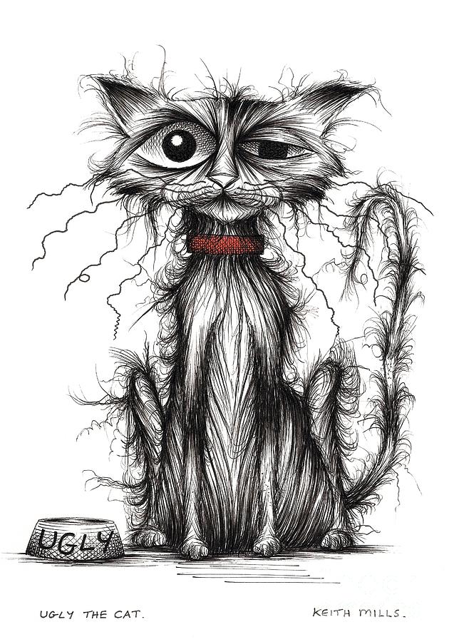 Ugly the cat Drawing by Keith Mills