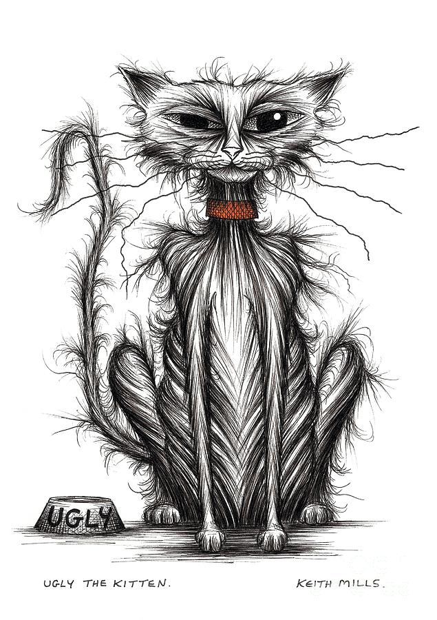 Ugly The Kitten Drawing by Keith Mills