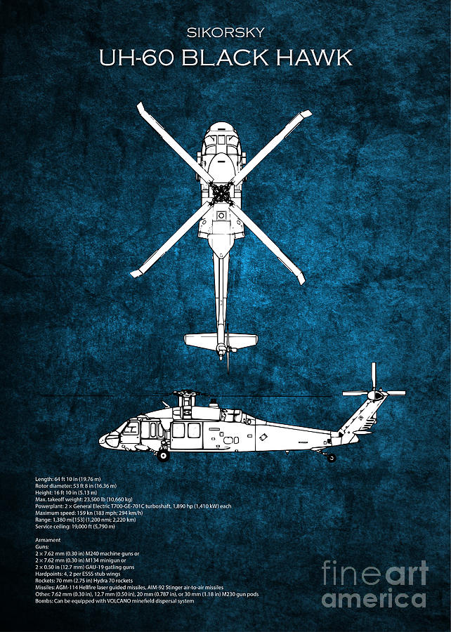 UH-60 Black Hawk Blueprint Digital Art by Airpower Art