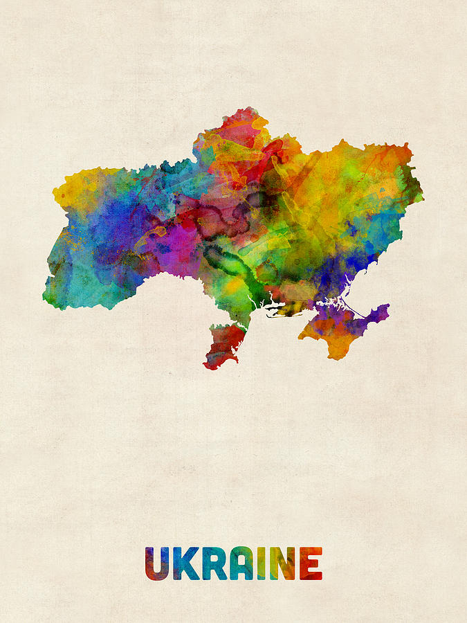 Ukraine Watercolor Map Digital Art by Michael Tompsett