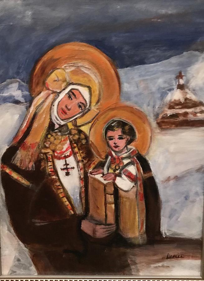 Ukrainian Winter Madonna and Child Mixed Media by Denice Palanuk Wilson
