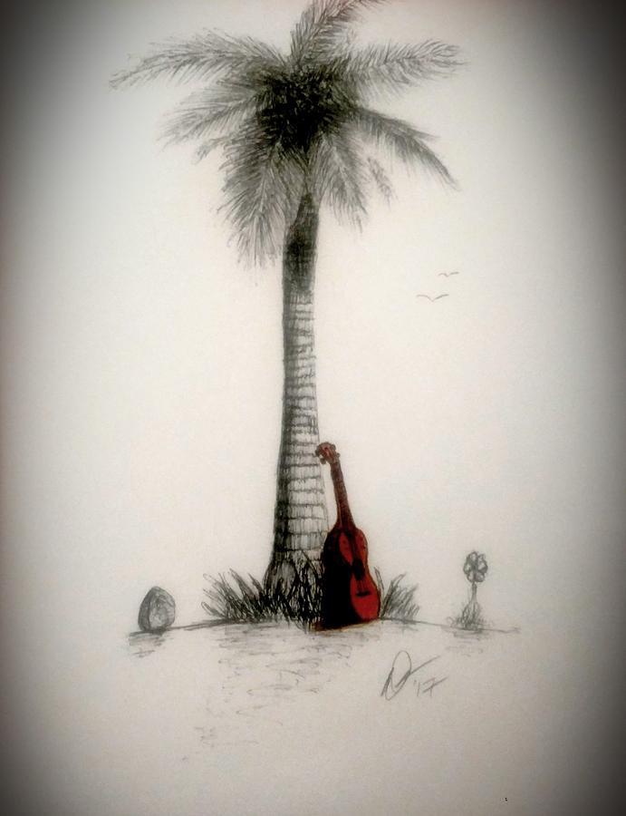 Beach Drawing - Ukulele in color by Damian Orchard
