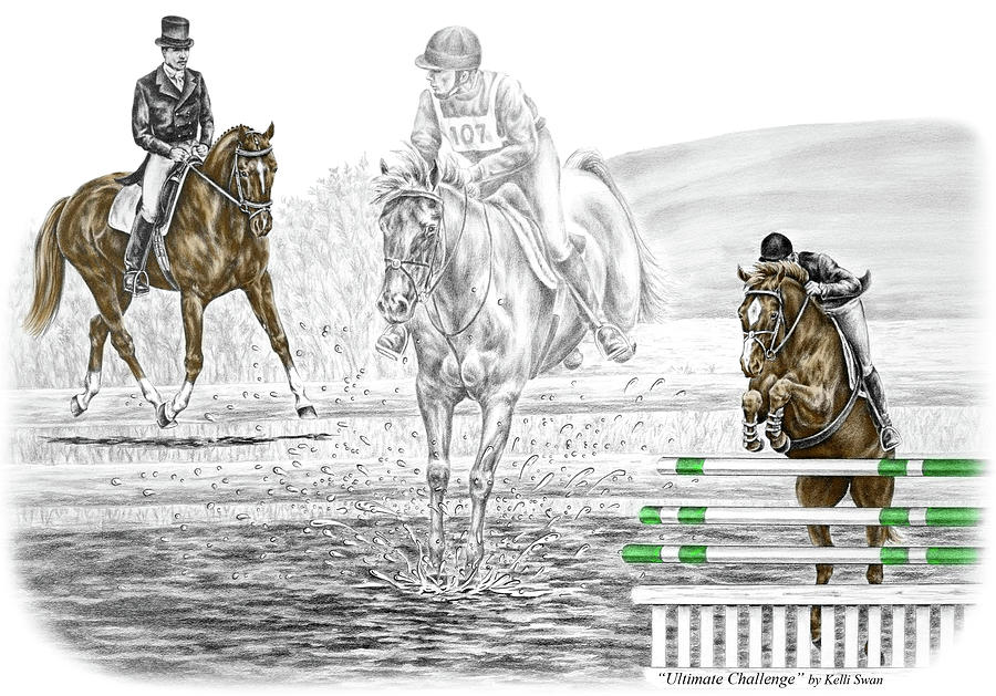 Ultimate Challenge - Horse Eventing Print color tinted Drawing by Kelli Swan