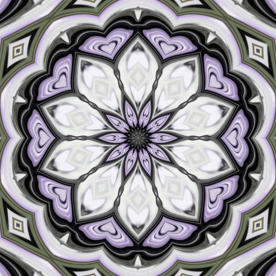 Silver Grey and Lilac Purple Heart Floral kaleidoscope Digital Art by Taiche Acrylic Art
