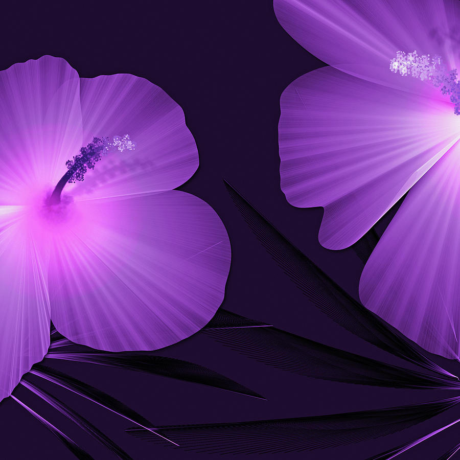 Ultraviolet Hibiscus Tropical Nature Print  Digital Art by Sand And Chi