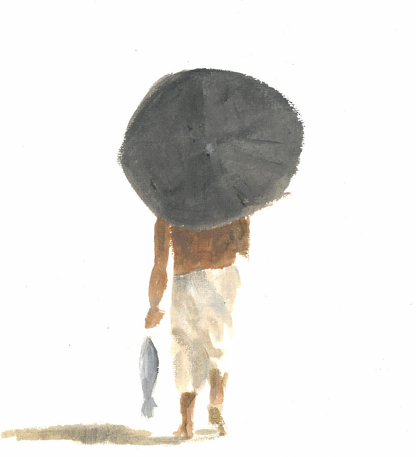 Umbrella Painting - Umbrella and Fish by Lincoln Seligman